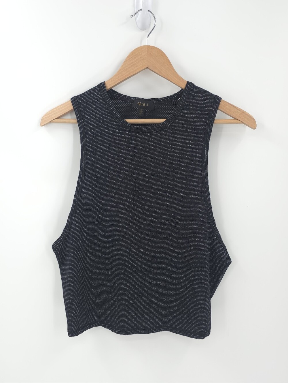 ALALA Metallic Mesh Tie Back Tank Top Black Gym Atleisure Activewear Workout